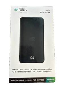 lot 4157 image: Rush Charge 10,000mah Power Banks With Cables Black Rb100