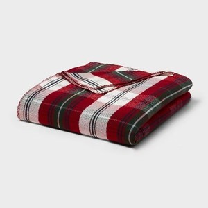 lot 4166 image: FullQueen Brushed Cotton Blanket Red Plaid - Threshold