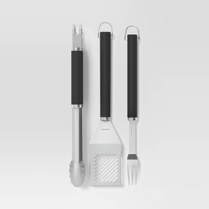 lot 4169 image: 3pc Stainless Steel Grill Tool Set with Handles - Room Essentials