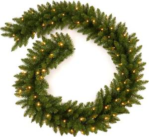 lot 4215 image: $50 9FT Pre-lit Christmas Garland with 50 Lights, Plug-in, Green