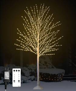 lot 4221 image: $70 6FT Lighted Birch Tree with 880 LED Lights, 8 Modes, Timer
