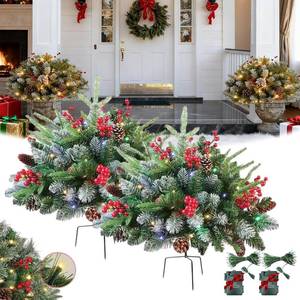 lot 4223 image: $80 Pre-Lit Urn Filler for Outdoor Xmas Tree, Battery, 60 LEDs, Tripod