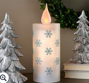 lot 4227 image: $43 Illuminated Rotating Snowflakes Glass Candle by Valerie