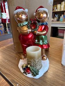lot 4241 image: Gingerbread Kringle Express Couple Candle Holder with LED Candle