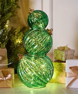 lot 4254 image: 14 Lit Stacked Fluted Mercury Glass Ornaments by Valerie