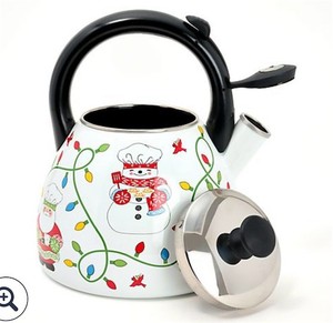 lot 4258 image: Temp-tations Seasonal 2.6- qt Enamel on Steel Tea Kettle Temp-tations