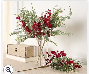 lot 4260 image: WHITE Set of 4 Winter Frost Cedar and Berry Picks by Valerie