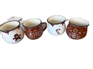 lot 4267 image: 4 pack- Gingerbread Man Mugs, 12 oz Ceramic Christmas Coffee Cups