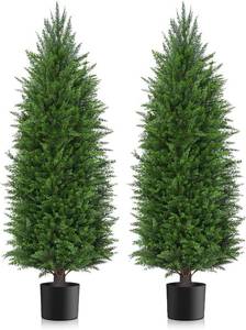 lot 4273 image: $140 AOKIIE 4FT Artificial Cedar Topiary Trees UV Outdoor (2 PCS)