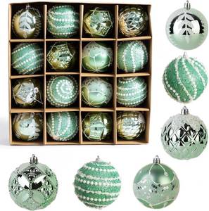 lot 4278 image: CHAMPAGNE COLOR 16 Pcs Christmas Ornaments Set, 3.15in Glitter Hanging Bal