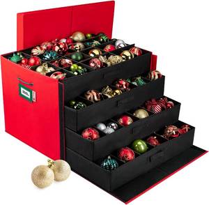 lot 4279 image: $90 HOLDN STORAGE Ornament Box with Dividers, 96 Ornaments   Red