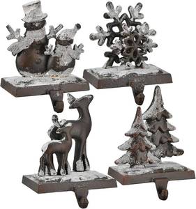lot 4281 image: $64 4PCS Cast Iron Christmas Stocking Holder, Weighted Mantle Hook