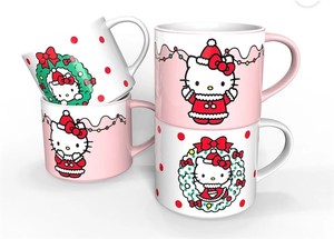 lot 4286 image: Zak Designs 15oz 4pk Stackable Ceramic Mugs - Hello Kitty