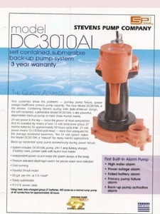 lot 5306 image: Stevens Pump Company Submersible Backup Pump  Model DC3010AL
