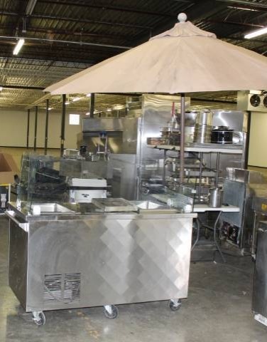 lot 1728 image: Amtekco Merchadising Stainless Steel Cart with Umbrella
