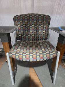 lot 7805 image: Upholstered Armchair w Two Tables and Metal Bases