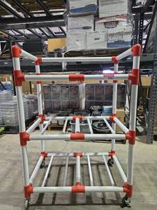 lot 7803 image: Mobile Shelving Cart w Red & White Frame Casters