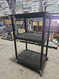 lot 7804 image: Luxor Black Utility Service Cart 3-Shelf Mobile