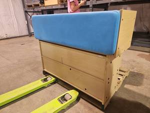 lot 7820 image: Lakeshore Wooden Storage Box w Blue Padded Seat