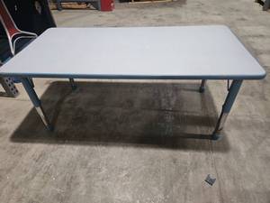 lot 7823 image: Rectangular Folding Table w Blue Legs White Top