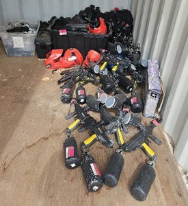lot 7850 image: Paintball Equipment with Markers, Tanks, Hoppers, Masks and Gear