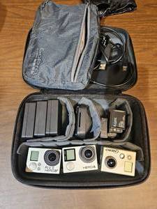 lot 9355 image: GoPro Hero3 Hero4 Camera Lot with Batteries Charger and Accessories