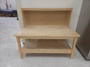 lot 1019 image: Childrens Wooden Workbench w Pegboard Backsplash
