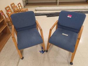 lot 1031 image: (2) Upholstered Wood Armchairs w Casters