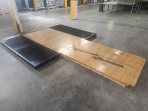 lot 15509 image: Wood Gym Floor Tiles w Black Rubber Base Mats