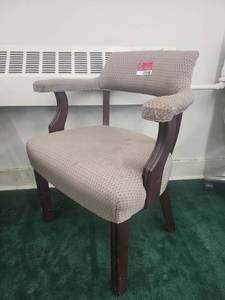 lot 22048 image: Upholstered Armchair with Dark Wood Frame