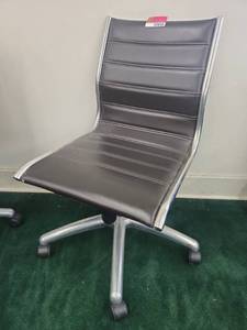 lot 22050 image: Black Leather Office Chair w Aluminum Base & Casters