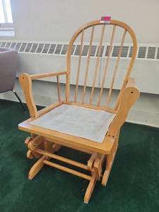 lot 22053 image: Wood Glider Rocking Chair with Spindle Back