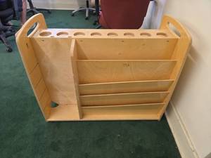 lot 22060 image: Natural Wood Classroom Storage Shelving Unit w Cubbies