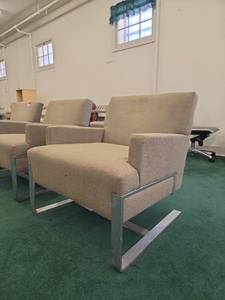 lot 22063 image: Beige Upholstered Lounge Chair with Metal Frame