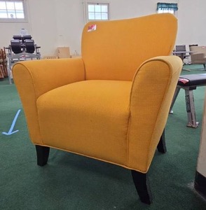 lot 22068 image: Golden Yellow Upholstered Armchair w Black Wooden Legs
