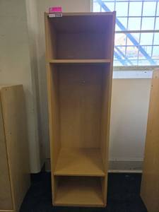 lot 22118 image: Wood Storage Shelving Unit w Purple Back Panel