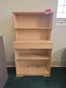 lot 22122 image: Natural Wood Shelving Unit w Adjustable Shelves