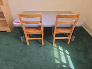 lot 22123 image: Childrens Table with 2 Wood Chairs