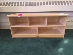 lot 22125 image: Lakeshore Wood Storage Shelving Unit w Compartments