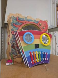 lot 22139 image: Colorful Wooden Activity Board Set with Gears &amp Shapes