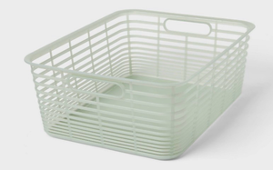 lot 44165 image: 6 Aria Jelly Decorative Baskets XS Green Brightroom.  3 square and 3 rectangular.