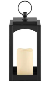 lot 44175 image: Black Metal Lantern with LED Candle and Ring Handle