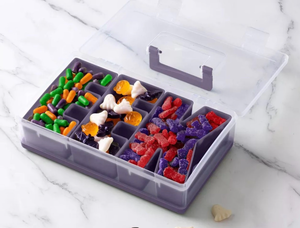 lot 44178 image: EEK-Gummy Candy Storage Organizer Box with 6 Compartments and Lid