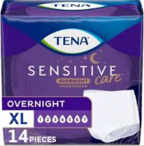 lot 44182 image: TENA Sensitive Care Overnight Underwear XL 14 Pieces