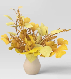 lot 44203 image: Set of 3-Faux Plants & Florals Yellow Flowers in Ceramic Vase Arrangement