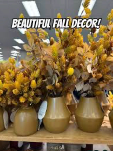 lot 44204 image: Set of 4-Fall Floral Arrangement Gold Vases Yellow Stems