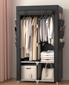 lot 44205 image: Portable Closet Wardrobe Storage Organizer with Hanging Rod and Shelves-see all photos