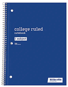lot 44763 image: 5-College Ruled Notebooks 1 Subject 70 Sheets 10.5in x 8in Wirebound