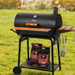 lot 44401 image: Royal Gourmet Charcoal Barrel Grill with Side Shelves and Wheels