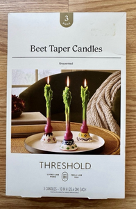 lot 44448 image: Fun decoration for any food establishment any time.  3 boxes of 3 each.  Threshold Beet Taper Candles Unscented 3-Pack 10 in